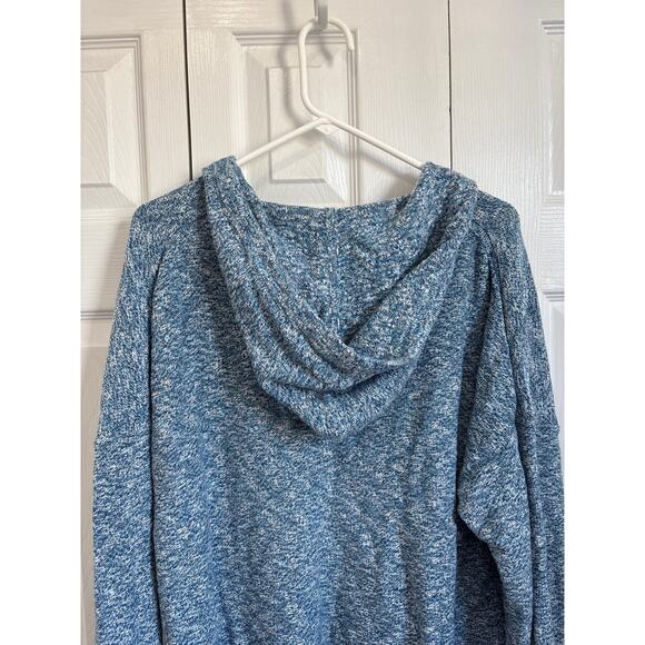 J. Crew V-Neck Cotton Blend Hoodie in Blue Marled Yarn XXL - Picture 5 of 8